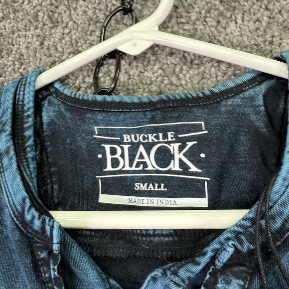 Buckle Black Shirt Mens Small Blue Short Sleeve Henley Acid Wash Tee Casual - Picture 3 of 8